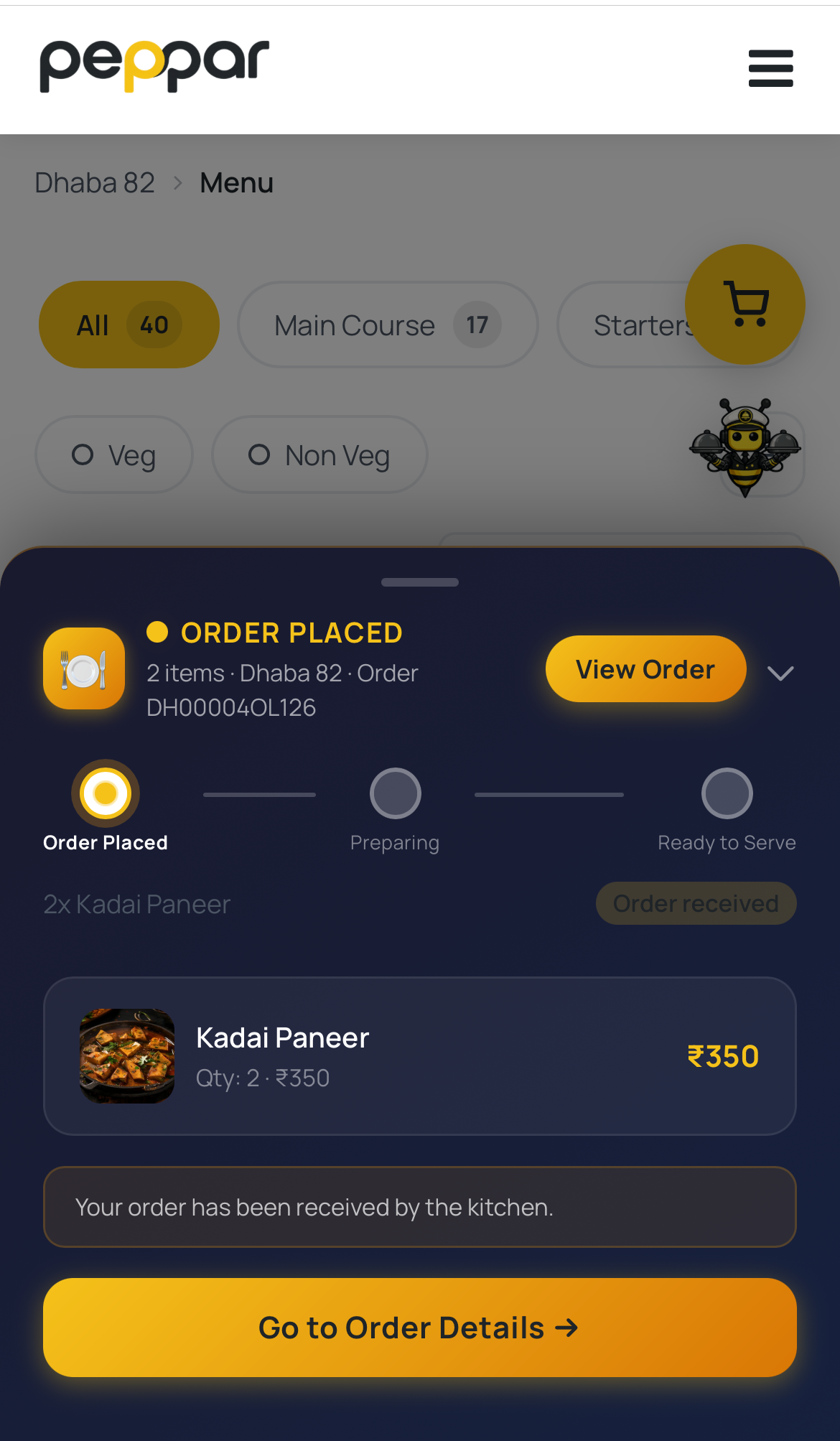 Order status tracking on mobile