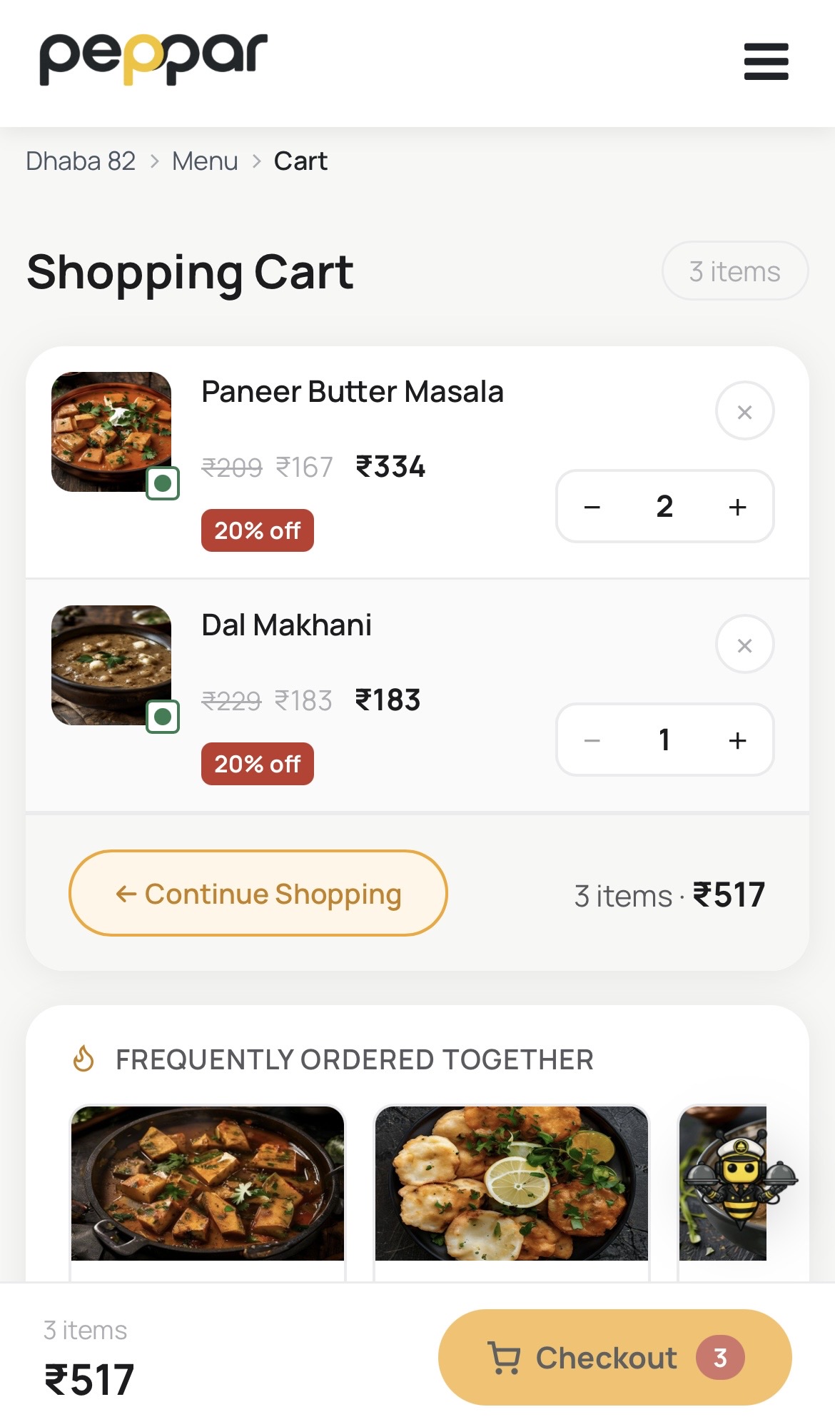 Visual cart experience